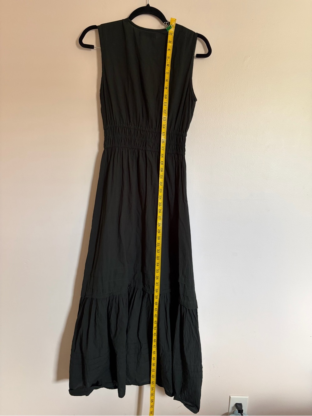 Theory Black Sleeveless V-Neck Smocked Waist Maxi Dress - Picture 5 of 8